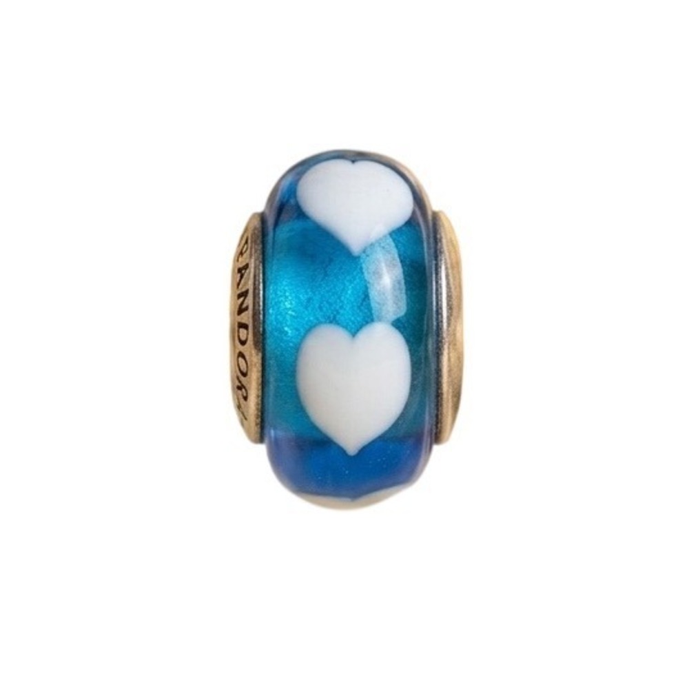 Pandora‎ Murano Glass Turquoise Blue White Hearts Charm Sterling Silver 925 ALE